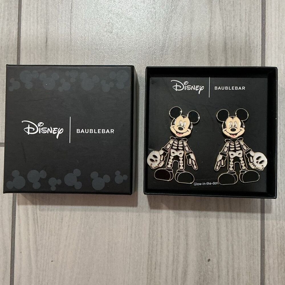 Disney x BaubleBar‎ Mickey Mouse Skeleton glow-in-the-dark earrings
